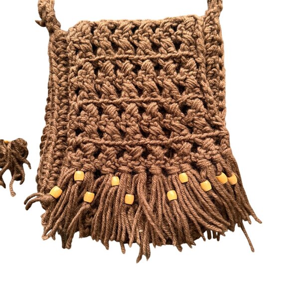 Handmade Crochet Brown Fringe Crossbody Bag & Pouch Set - Picture 2 of 7